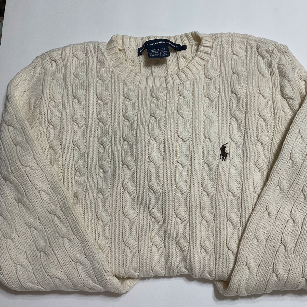 Ralph Lauren Sport Cable-Knit Cotton Crewneck Ivory Jumper Size Large old money - Picture 10 of 16